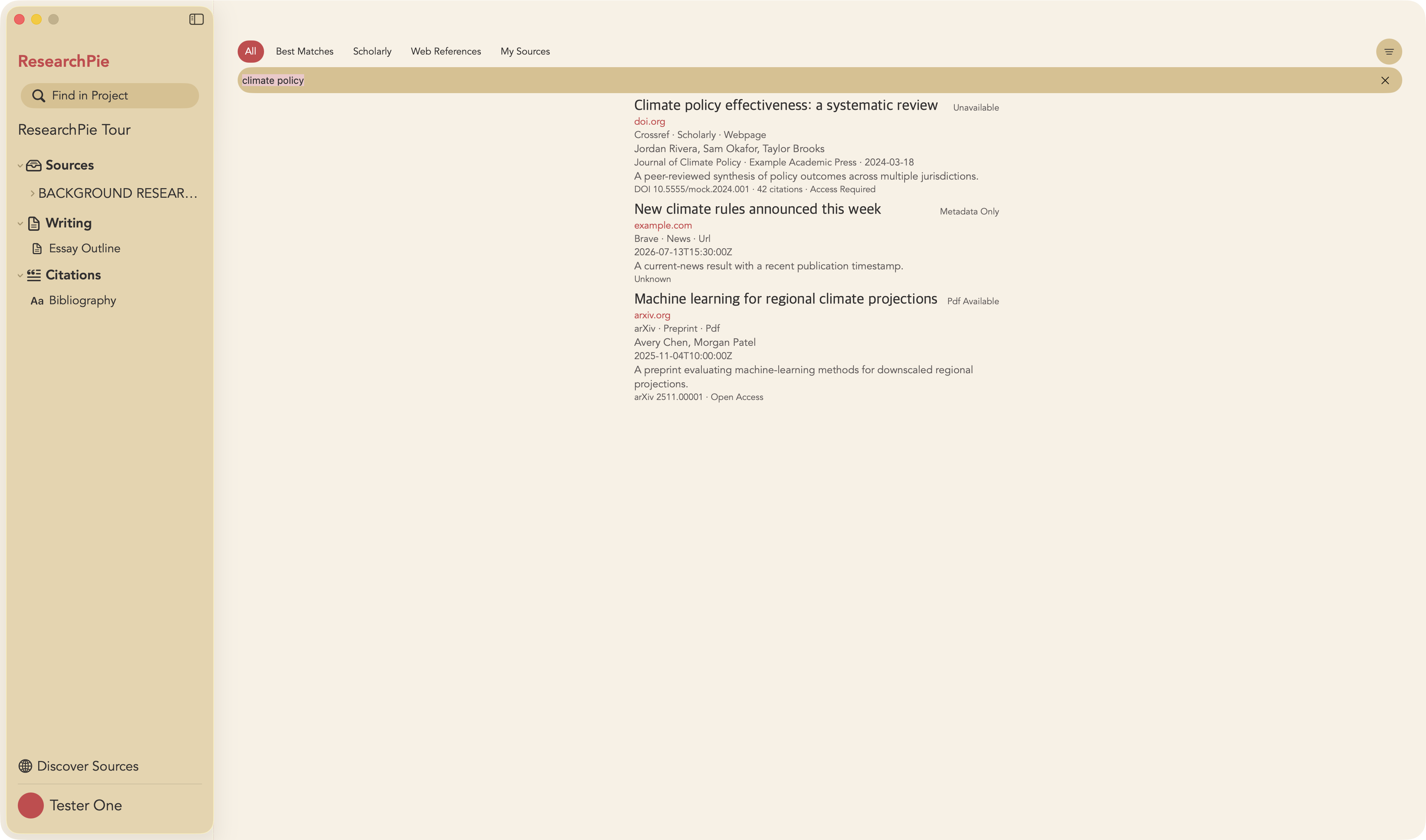 ResearchPie Search open beside the project.