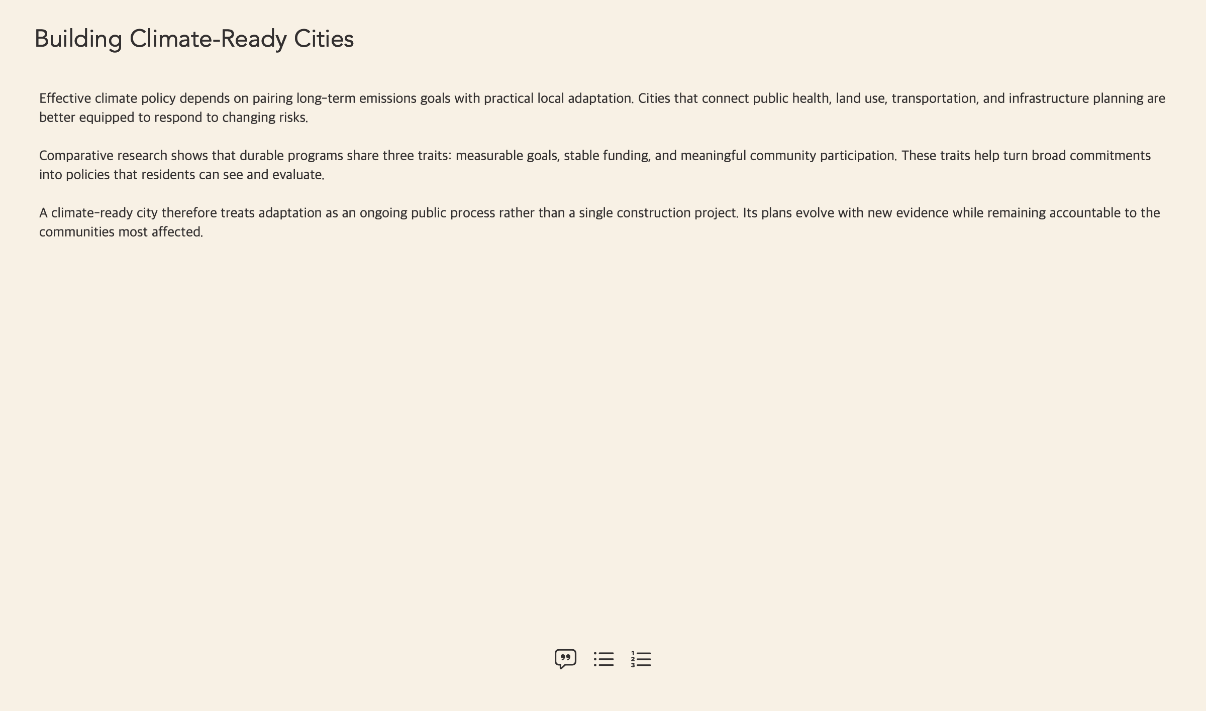 A completed climate-policy paper in the ResearchPie writing editor.